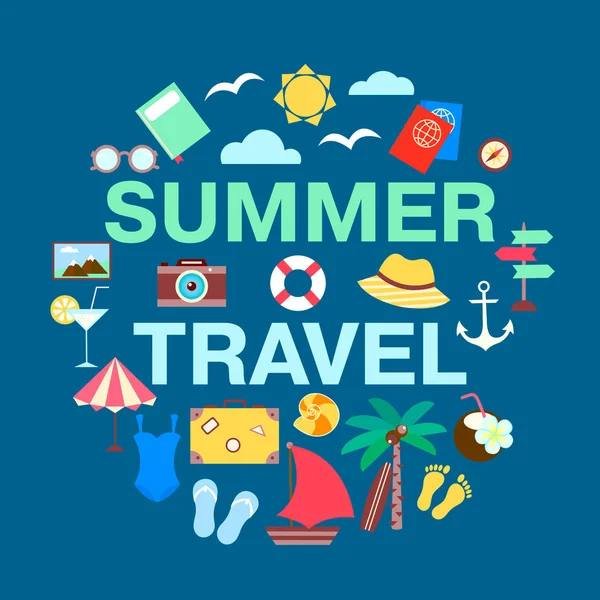 Summer Travel Concept Vector Collection Inglês Símbolos Férias Marinhas Pronto — Vetor de Stock