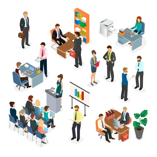 Trabajadores Oficina Durante Proceso Trabajo Reunión Empleados Formación Empresarial Espacio — Vector de stock