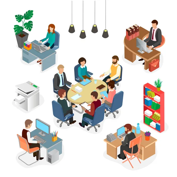 Conference Business Meeting Office Work Space People Work Vector Isometric — Stock Vector