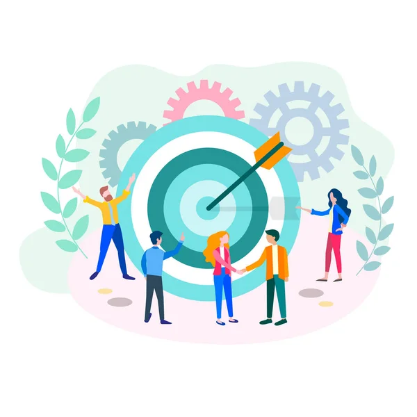 Concept Achieving Goal Target Arrow Middle Teamwork Concept Vector Illustration — Stock Vector