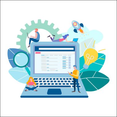 Office pazarlamacılar bir takım yeni Internet projesi, başarılı başlangıç konsept geliştirme. Vektör çizim web tasarım, reklam afişleri ve bloglama için.