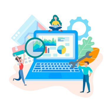 SEO optimizasyonu ve web sitesi tasarım konsepti. Web geliştirme. Vektör çizim afiş, reklam afişleri, bloglama için.