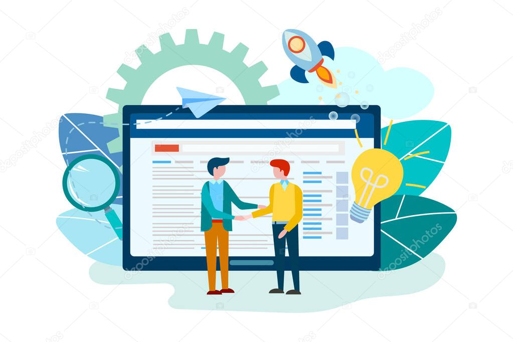 Handshake of business partners. The agreement, the work deal, the contract held a concept illustration for banners, advertising posters, social networks, blogs.