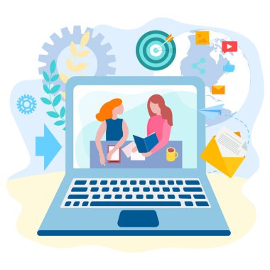 Online eğitim, modern Internet Teknolojileri, bilgisayar teknolojileri, sosyal medya kaynakları ve eğitim ile eğitim. Vektör çizim için afiş, reklam afişler, bloglama ve sosyal ağlar.