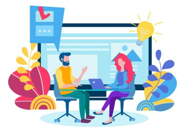 Ağ, uzaktan çalışma, proje, beyin fırtınası, Internet Yardımcısı iş kavramı, takım çalışması için Yöneticisi promosyona. Vektör çizim web tasarım, sosyal medya reklam, posterler ve bloglama için.