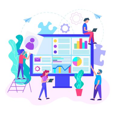 Web geliştirme, web analytics, web tasarım konsepti. Web tasarım, sosyal ağlar, Bloglar, reklam posterleri için vektör çizim.