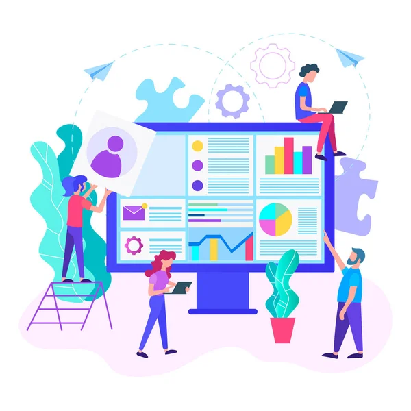 Web geliştirme, web analytics, web tasarım konsepti. Web tasarım, sosyal ağlar, Bloglar, reklam posterleri için vektör çizim.