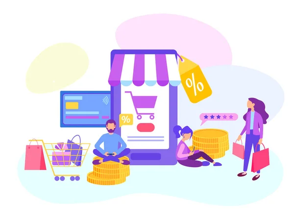 Ndirimli Sipariş Ürünleri Online Online Mağaza Ödeme Kartı Işlem Satış — Stok Vektör