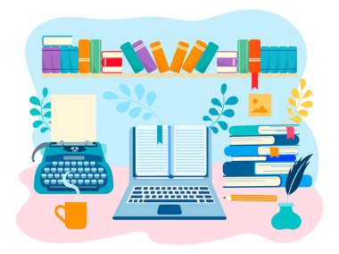 Çalışma alanı yazarın edebi yaratıcı iş. Web tasarım, blogging, sosyal ağlar için vektör çizim