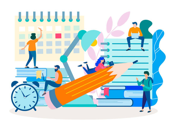 Рабочая атмосфера в офисе, сроки на работе, командная работа, документооборот и соблюдение графика. Векторная иллюстрация
.