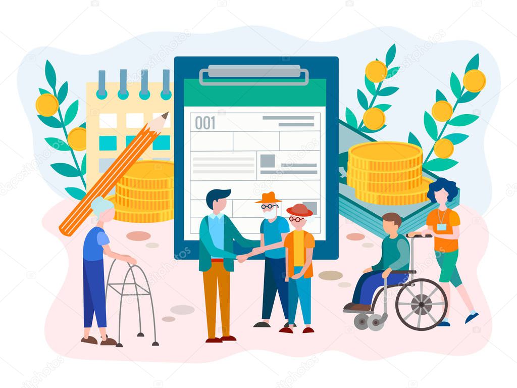 Social Security Benefits Form for pensioners and disabled person concept. Vector illustration.