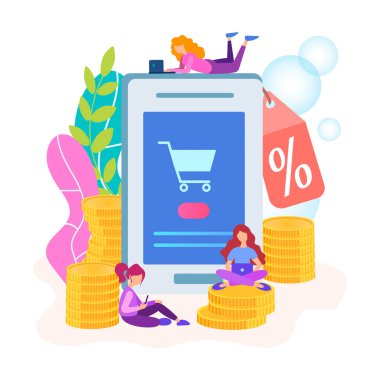 Alıcılar satış bildirim almak, indirimler online mağaza konsepti, çevrimiçi mağaza mobil uygulama ürünler indirimler sunuyor..