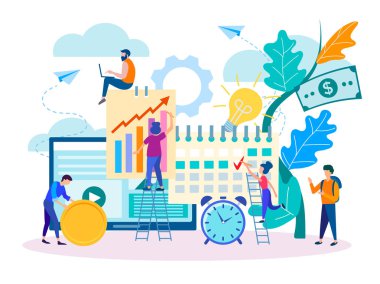 Hedefleri, ekip çalışması ve başarılı bir şekilde başlatılması kavramı elde etmek için çalışma takvimi planlama modern teknolojilerin yardımı ile ofiste çalışmak.