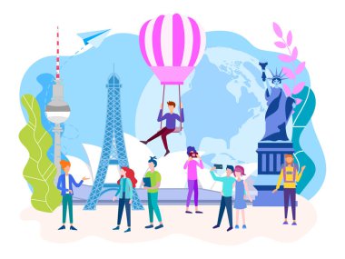 Seyahat kavramı. Turist yürümek, fotoğraf çekmek, etrafı gezin, uzak ülkeler Gezi Tur sırasında belgili tanımlık delâlet dinle.