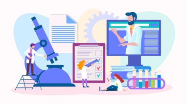 Doktorlar takım çalışırız. Tanı için laboratuvar testleri. Nitelikli tıbbi bakım ve bilimsel başarıları kavramı. 