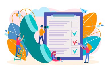 Anket, telefon, destek online kavram bilgi doldurma. Anket, taşıyan çağrı merkezi çalışanlarının soru formunu doldurun, deneyerek taşıma.