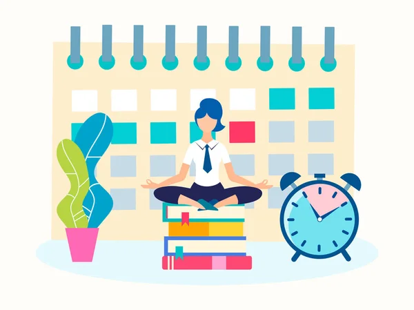 Girl Manager in the office meditating in the Lotus position. — Stock Vector