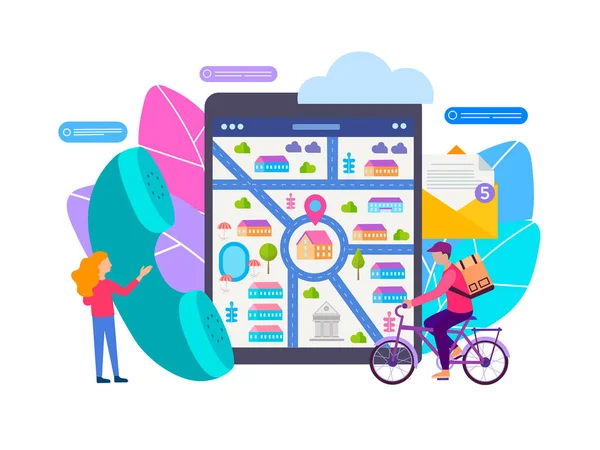 Přijímání zakázek online, určení umístění prostřednictvím navigace — Stockový vektor
