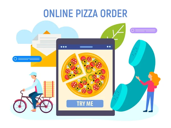 Le concept de commande de pizza en ligne, prise de commande rapide et épicerie fine — Image vectorielle