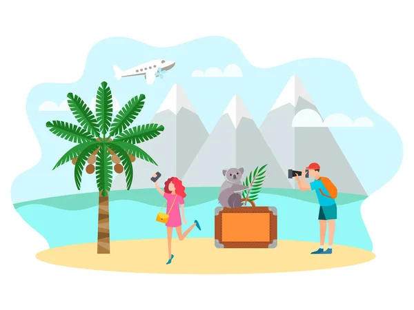 El concepto de viajes, turistas en turismo de vacaciones, flora a — Vector de stock