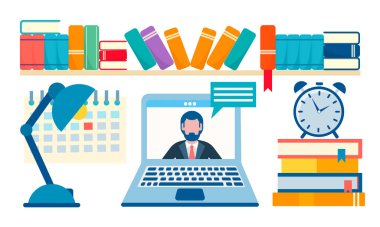 Online eğitim, kurslar ve eğitimler vektör illüstrasyon 