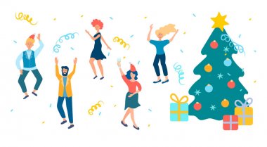 Yeni yıl kutlaması, Christma yakınında neşeli şirket dans