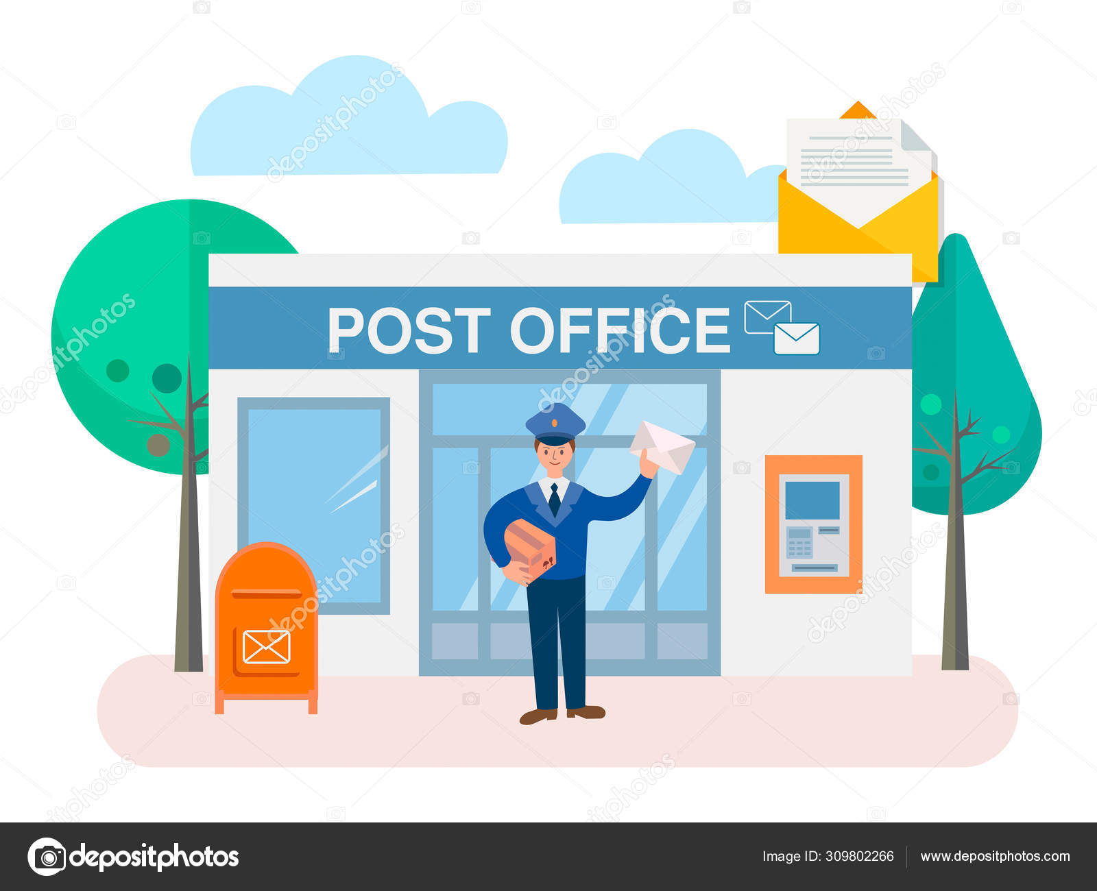 Postman with parcel and envelope at the door in the background o Stock Vector Image by ©AlisaRut #309802266 Postman with parcel and envelope at the door in the background o Stock Vector Image by ©AlisaRut #309802266