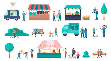 Food Street Fuarı konsept vektör çizimi