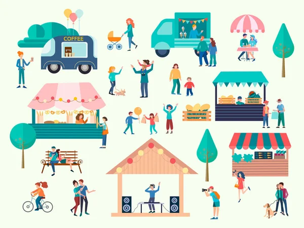 Street Food Market Concept. Ilustración vectorial . — Archivo Imágenes Vectoriales