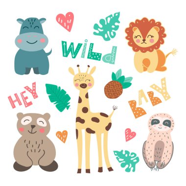 Vahşi Bebek Vector Bebek Hayvanlar İllüstrasyonu