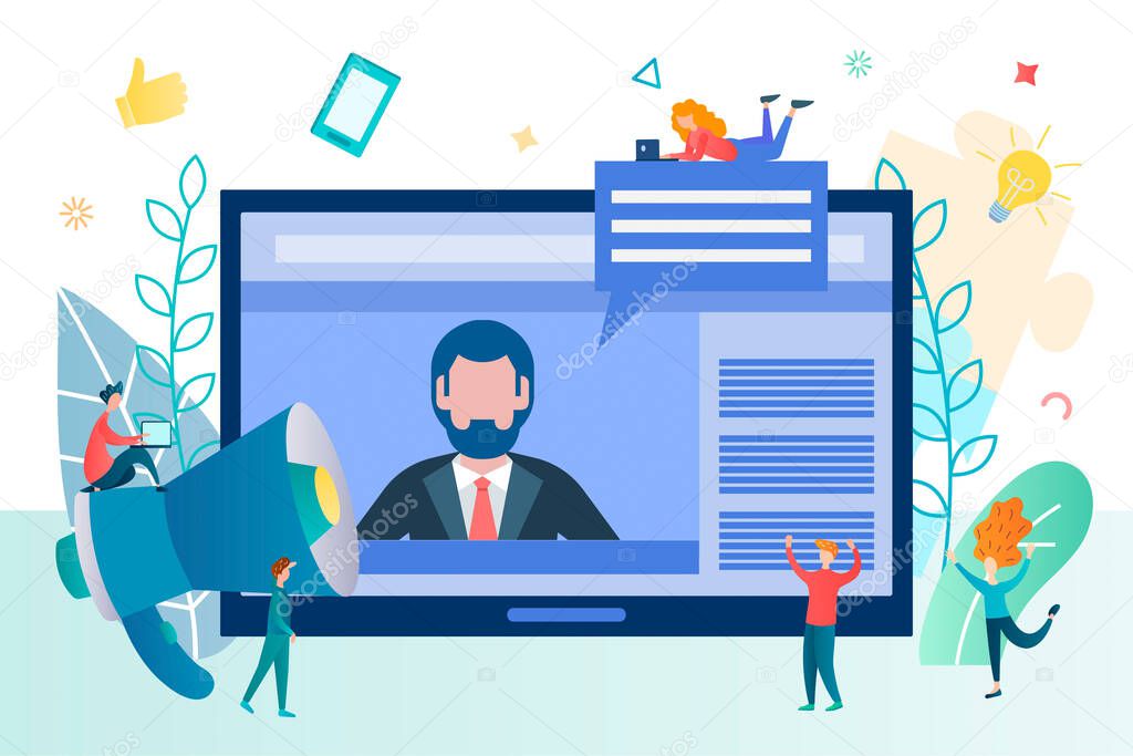 Online coaching Concept Vector Illustration. A businessman gives lectures on business success, income growth, ways to make money, increase income, and effectively develop.