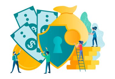 Finansal yatırımların güvenliği, kar etmek ve mudilerin mali çıkarlarını korumak. Vektör illüstrasyonu.