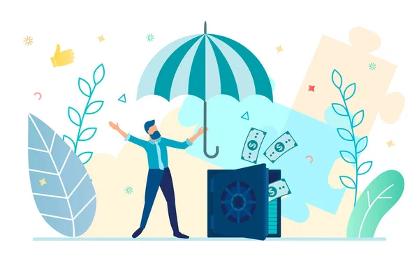 Conservation Protection Savings Businessman Umbrella Safe Banknotes Vector Illustration — Stock Vector