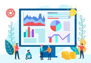 Tiny People takım çalışması başlangıç optimizasyonu, çevrimiçi satış artışı, gelir artışı, çevrimiçi iş konsepti çizimi.