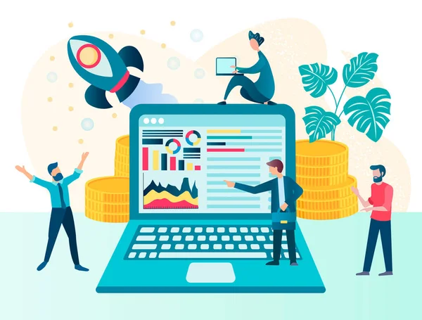 Inicio Exitoso Optimización Beneficios Análisis Negocios Venta Sitio Web Ilustración — Vector de stock