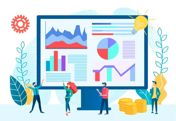 Ticari optimizasyon, satış sahasının istatistiklerinin bilgi grafikleri, programcılar, yöneticiler, büyüme ve kârın optimizasyonu için ofis personeli