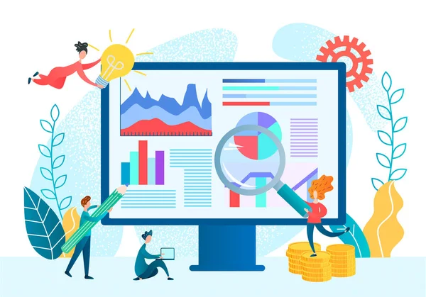 Die Leute Studieren Infografiken Der Statistiken Einer Verkaufsseite Arbeiten Einem — Stockvektor