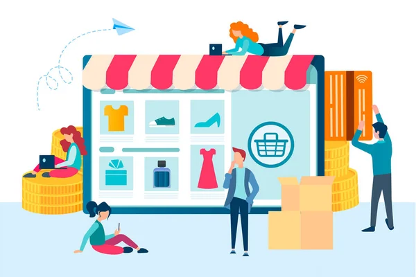 Concepto Compra Tienda Online Ilustración Vectorial Las Personas Hacen Compras — Vector de stock