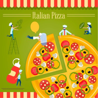 Restoran Pizzeria Çevrimiçi Yemek Kursları Pizza Pişirme Vektörü illüstrasyonu