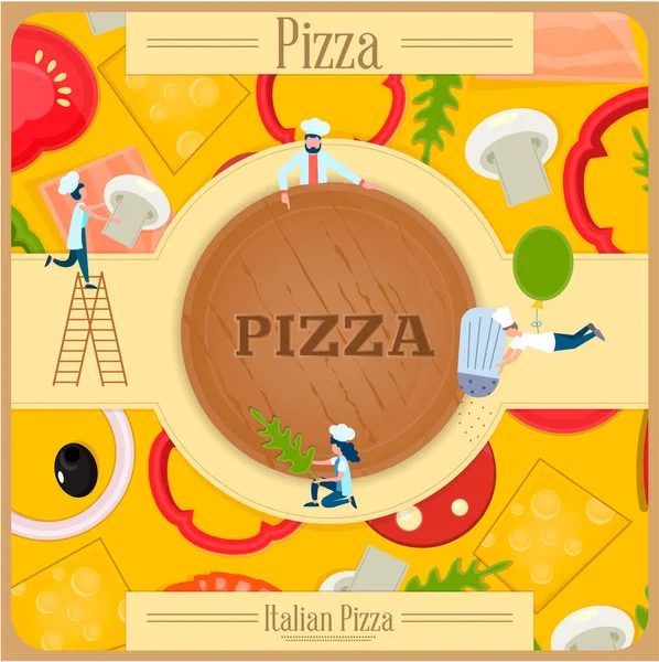 Italiensk Restaurang Pizza Matlagning Online Matlagningskurser Affisch Vektor Illustration — Stock vektor