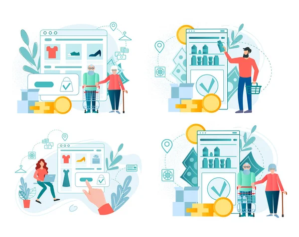 Set Vectoriel Illustration Concept Achats Ligne Les Gens Commandent Des — Image vectorielle