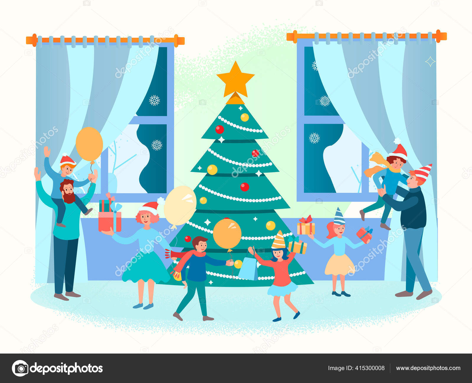 Christmas Family Gatherings Christmas Tree New Year Family Concept Vector Vector Image By AlisaRut Vector Stock 415300008