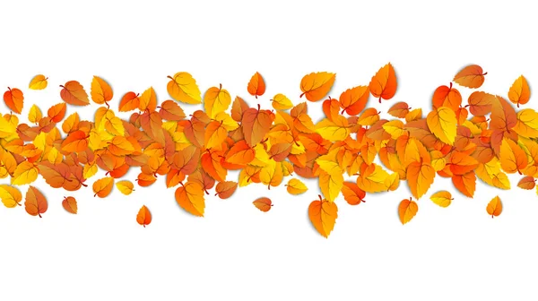 Otoño sin costuras deja banner horizontal aislado sobre fondo blanco. Plantilla publicitaria con hoja de otoño dorado. Ilustración vectorial — Vector de stock