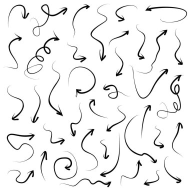 Karalama el çizim okları koleksiyonu. Tasarım kullanımı için ayarlanmış vektör çizim okları