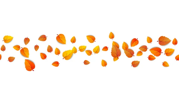 Seamless autumn leaves horizontal banner isolated on white background. Advertising template with golden autumn leaf. Vector illustration — Stock Vector