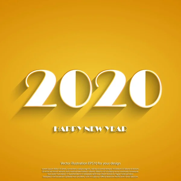 Feliz Año Nuevo 2020 texto blanco sobre fondo amarillo. Tarjeta de vacaciones de plantilla. Cartel de saludos de invierno. Ilustración vectorial eps10 — Vector de stock
