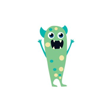 Karikatür düz canavarlar simgesi. Renkli çocuklar oyuncak sevimli canavar. Vektör