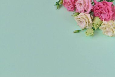 Üst köşede bir buket pembe Eustoma.