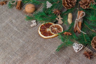 2021 yılınız kutlu olsun. Noel zamanı. Noel kartı. Yukarıdan manzara. Metin için boşluk.