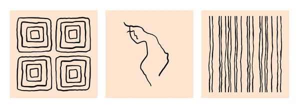 Σύνολο Έγχρωμων Εικονογραφήσεων Περιγράμματος Παστέλ Φόντο Αφηρημένες Γραμμές Γυναίκα Τετράγωνα — Διανυσματικό Αρχείο